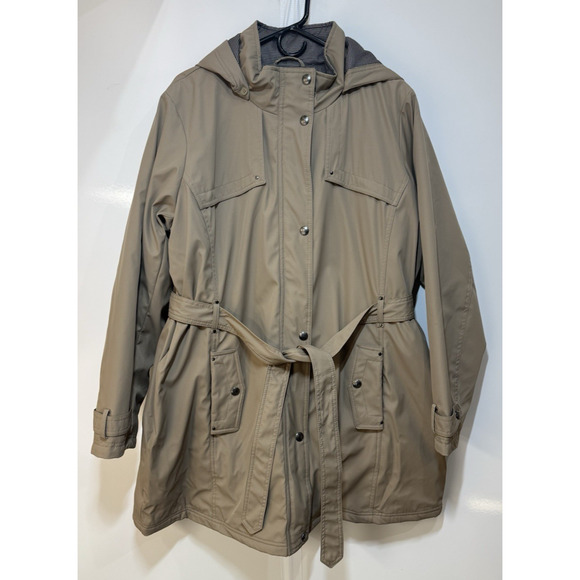 Weatherproof Jackets & Blazers - Weatherproof Waterproof Hooded Trench Coat Women's Size 2X Belted Khaki Quilted